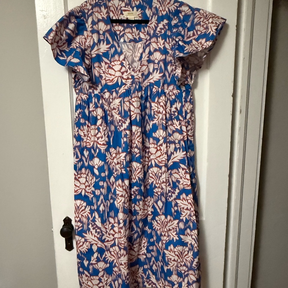 Maeve Blue and Pink Floral Midi Dress